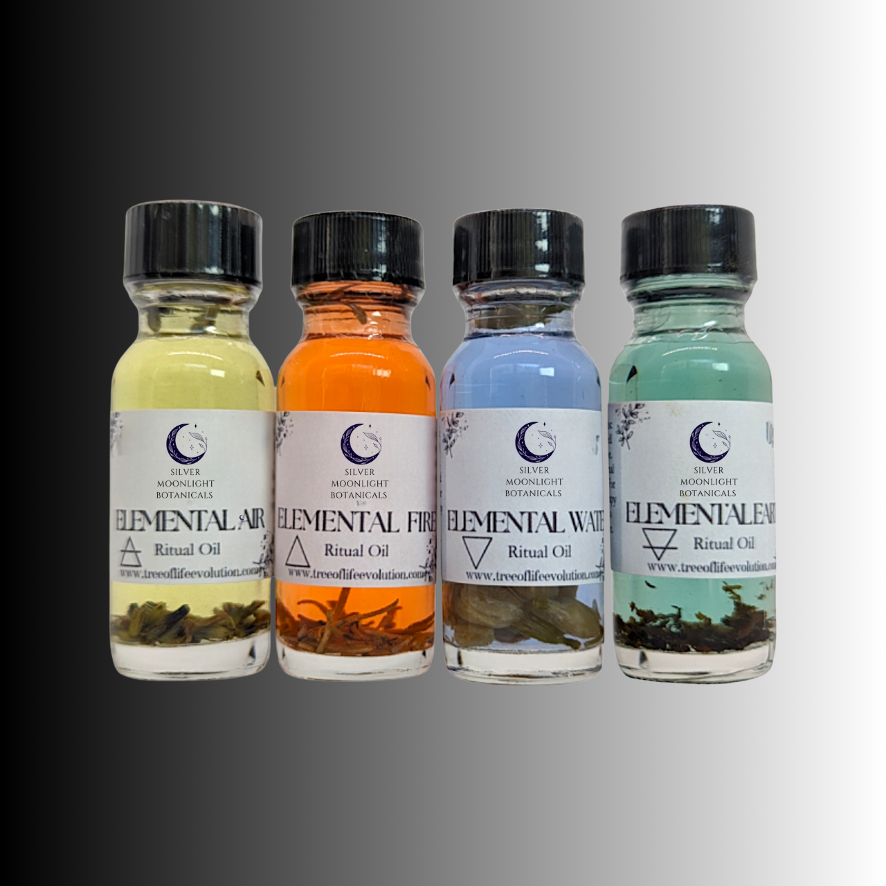 Four bottles of elemental ritual oils
