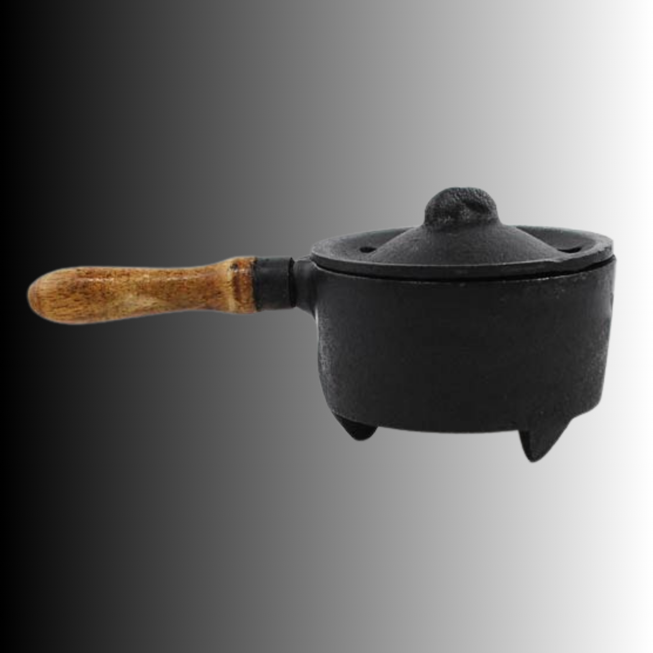Black iron incense pot with wood handle